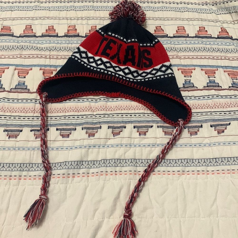 Houston Texans NFL Knit Winter Hat Beanie Earflap Chullo Pom Tassels One Size